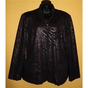 Alfred Dunner 18 Navy Blue With Bronze Metallic Animal Print Full Zip Jacket XL
